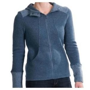 Prana Women's Blue Eden Wool Long Sleeve Hooded Sweater Jacket Size XL